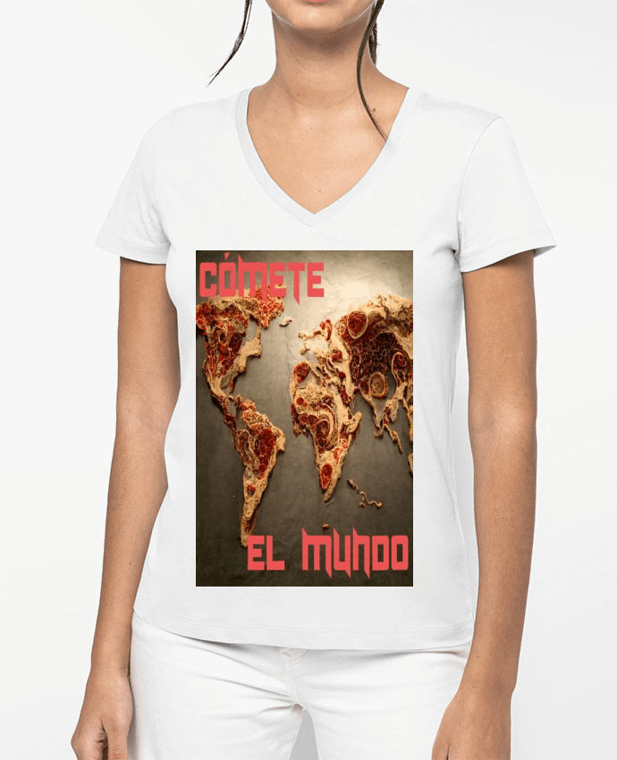 T-shirt femme col V Cómete el mundo! par a-Creations