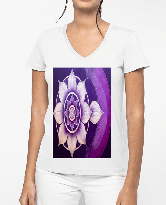 T-shirt femme col V Mandala Loto par a-Creations