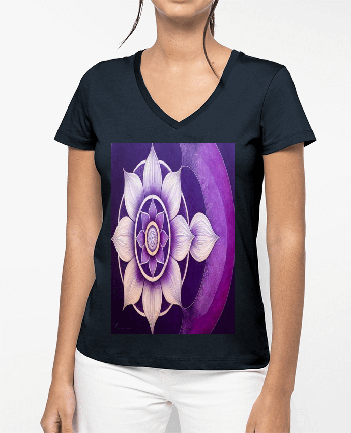 T-shirt femme col V Mandala Loto par a-Creations