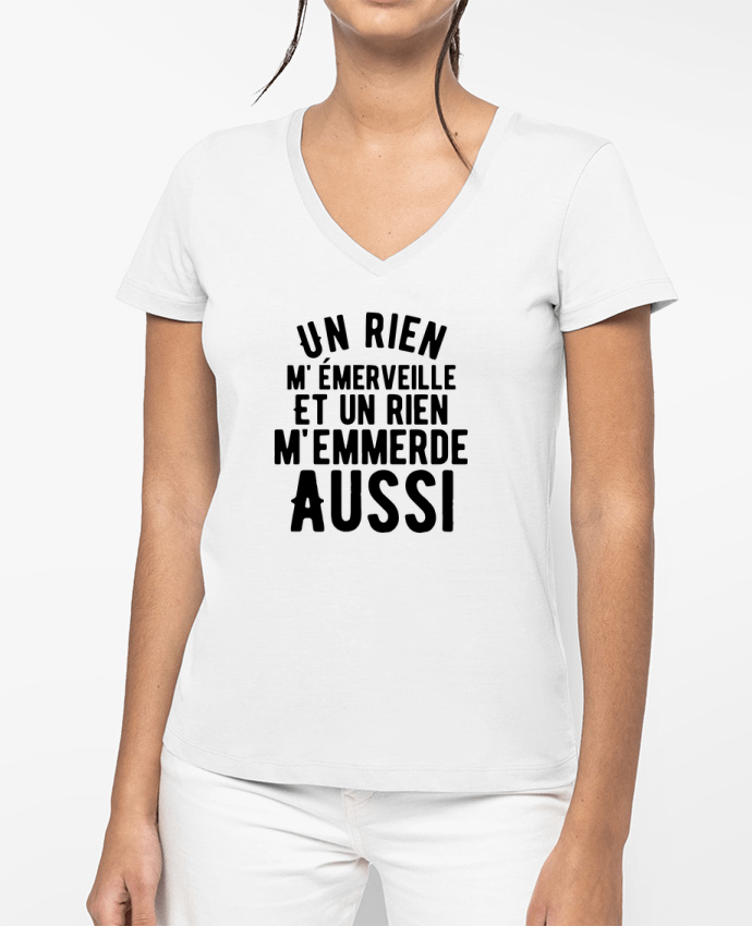 T-shirt femme col V Un rien m'emmerde aussi - noir par justsayin