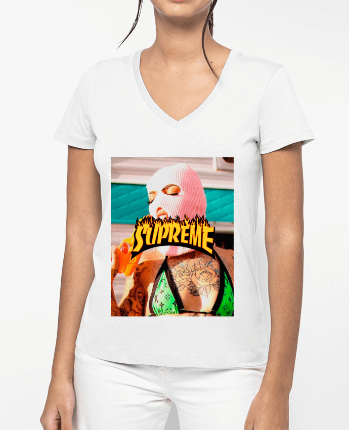 T-shirt femme col V supreme trasher style design par Yosmarkdaniel24