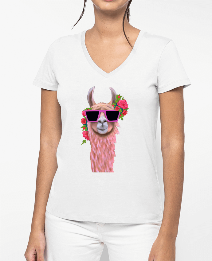 T-shirt femme col V Lama lunettes de soleil par justsayin