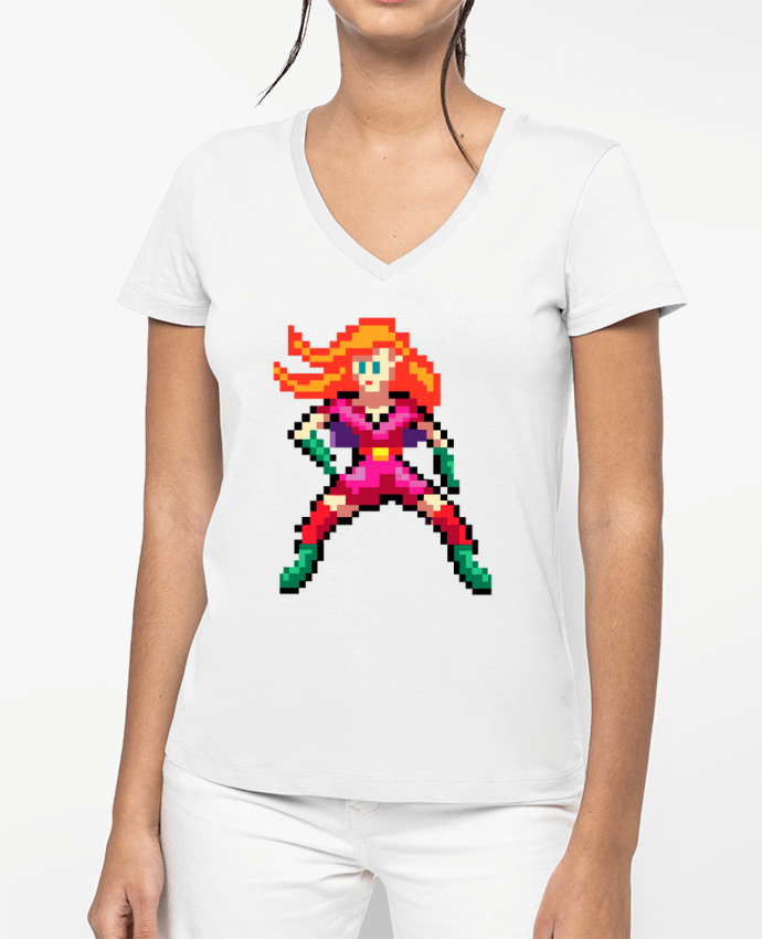 T-shirt femme col V Super héroïne - Red par justsayin
