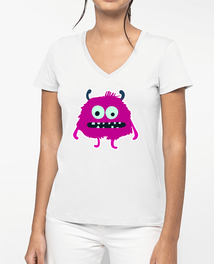 T-shirt femme col V Monstre rose par justsayin