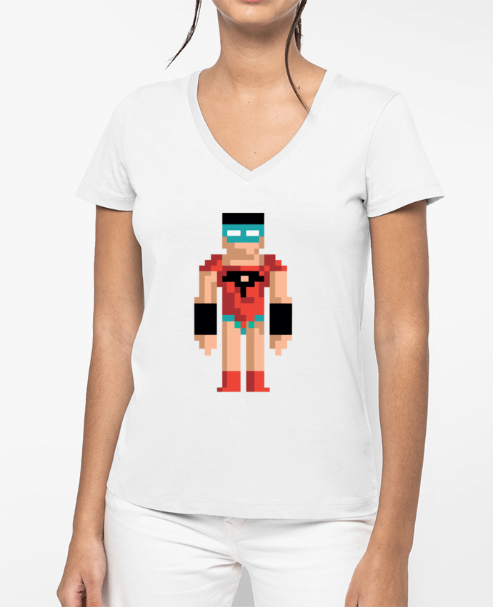 T-shirt femme col V Super héros vintage par justsayin