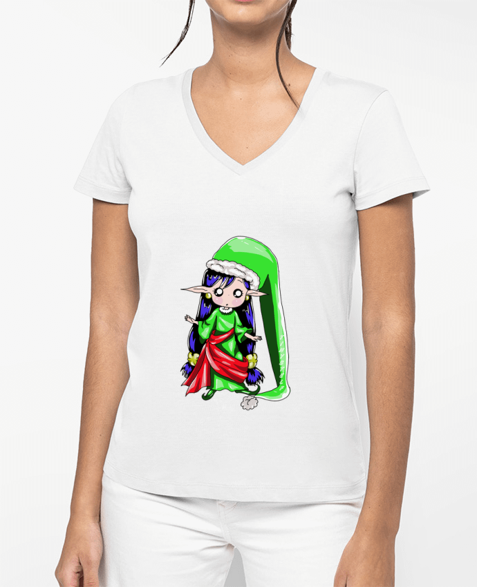 T-shirt femme col V elfe de noel par Tinystelf