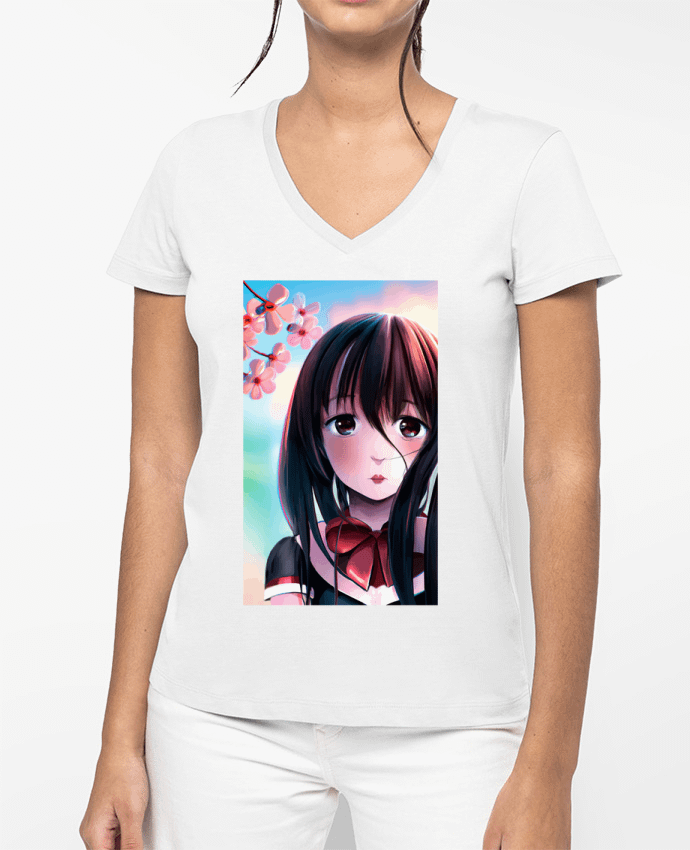 T-shirt femme col V Anime girl - Ayaka par justsayin