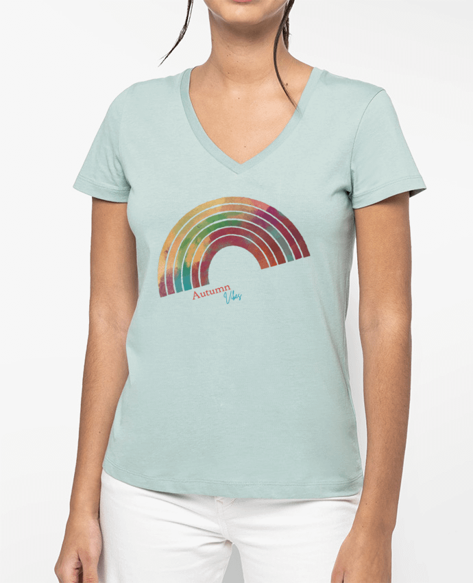 T-shirt femme col V Rainbow automne par Catherine de Vaucelles