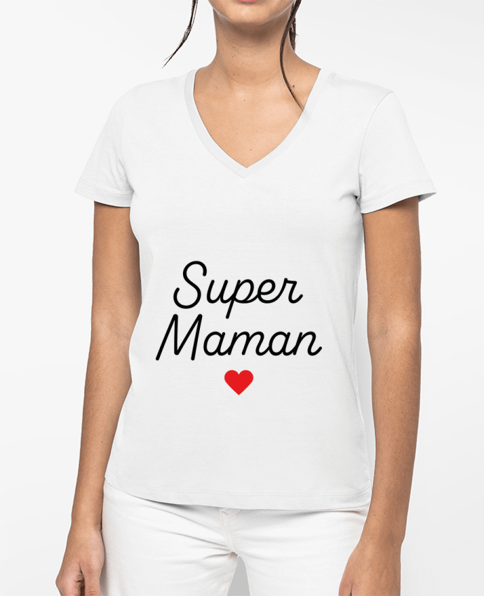 T-shirt femme col V Super Maman par Mademoiselle Polly