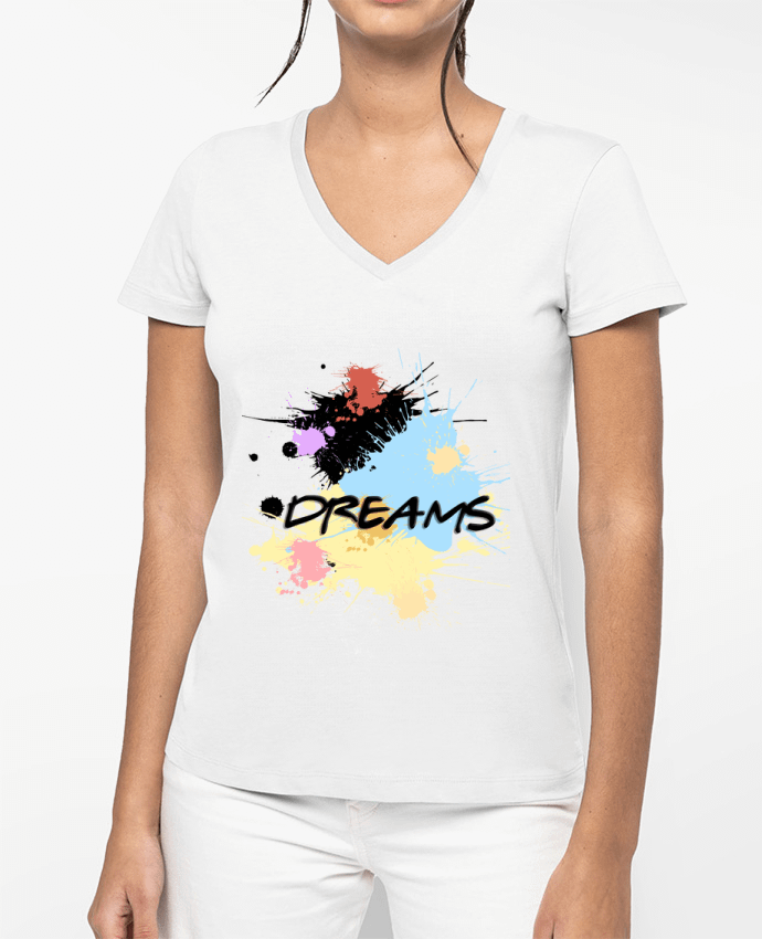 T-shirt femme col V Dreams paint - rêves peinture par Toncadeauperso