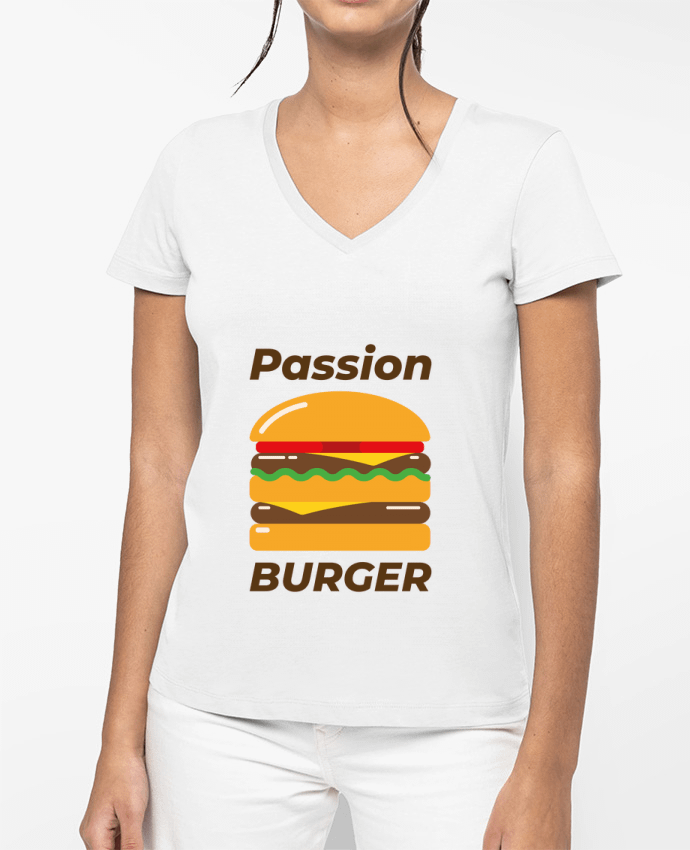 T-shirt femme col V Passion burger par Mademoiselle Polly