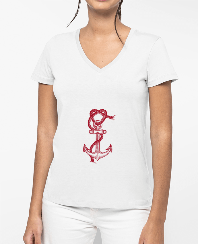 T-shirt femme col V Ancre des amours par IDEE NOIRE