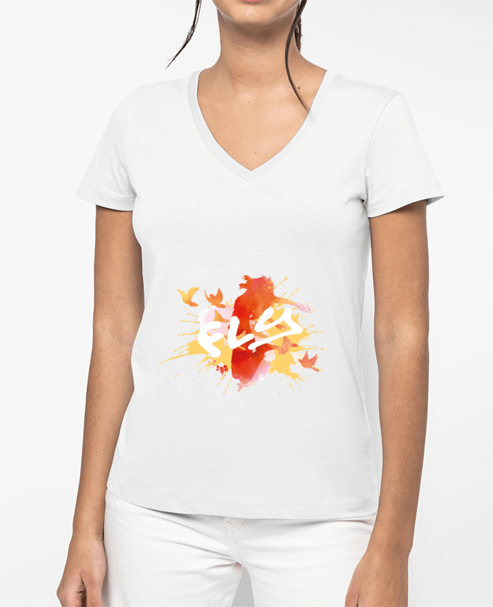 T-shirt femme col V Fly par Symphographie