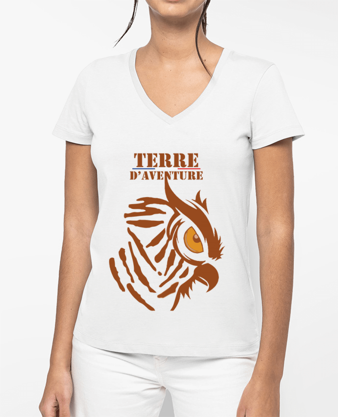 T-shirt femme col V Terre d'aventure par French-Pilot