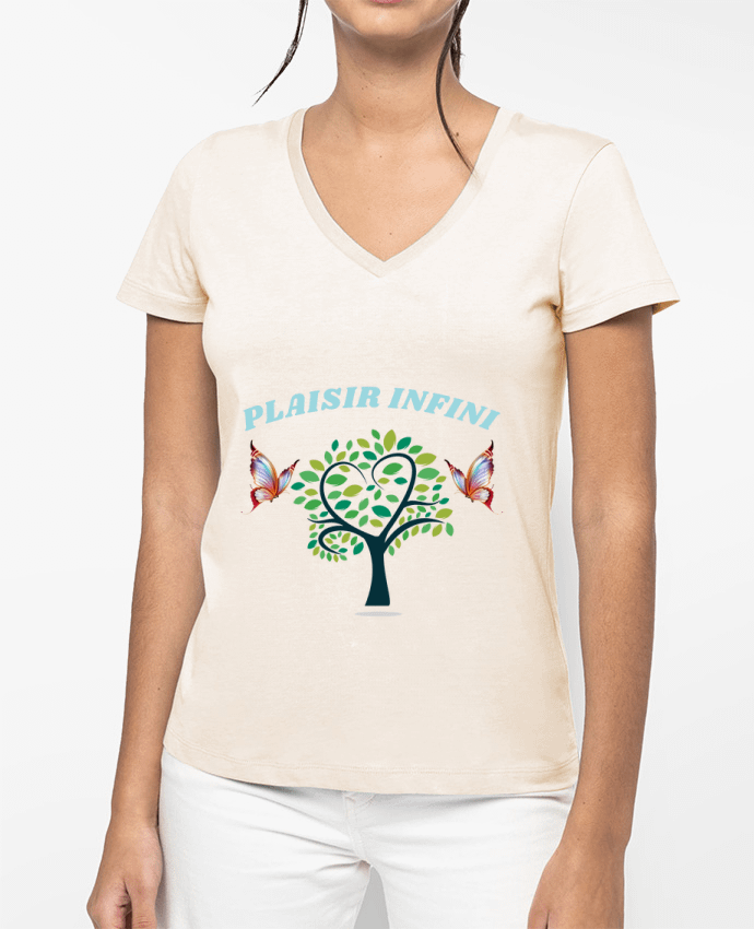 T-shirt femme col V L'arbre de coeur et les papillons PLAISIR INFINI par PLAISIR INFINI