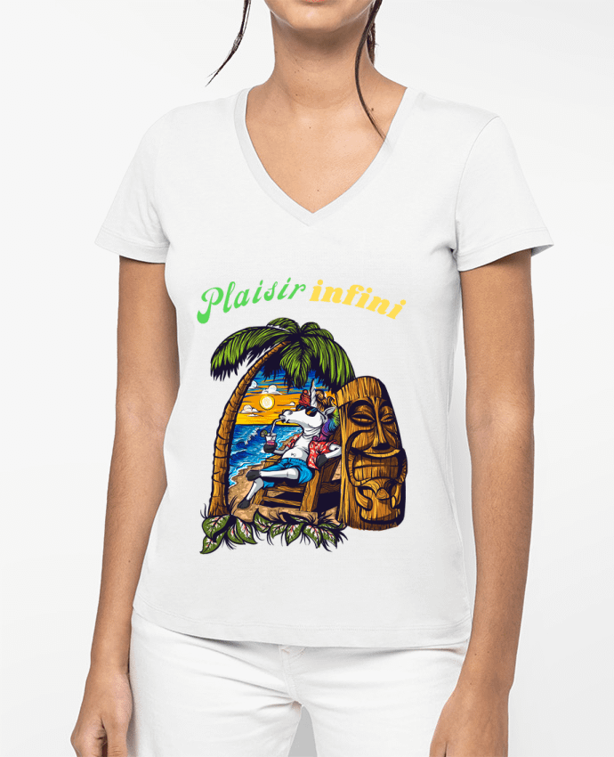T-shirt femme col V LA LICORNE EN VACANCES - PLAISIR INFINI par PLAISIR INFINI