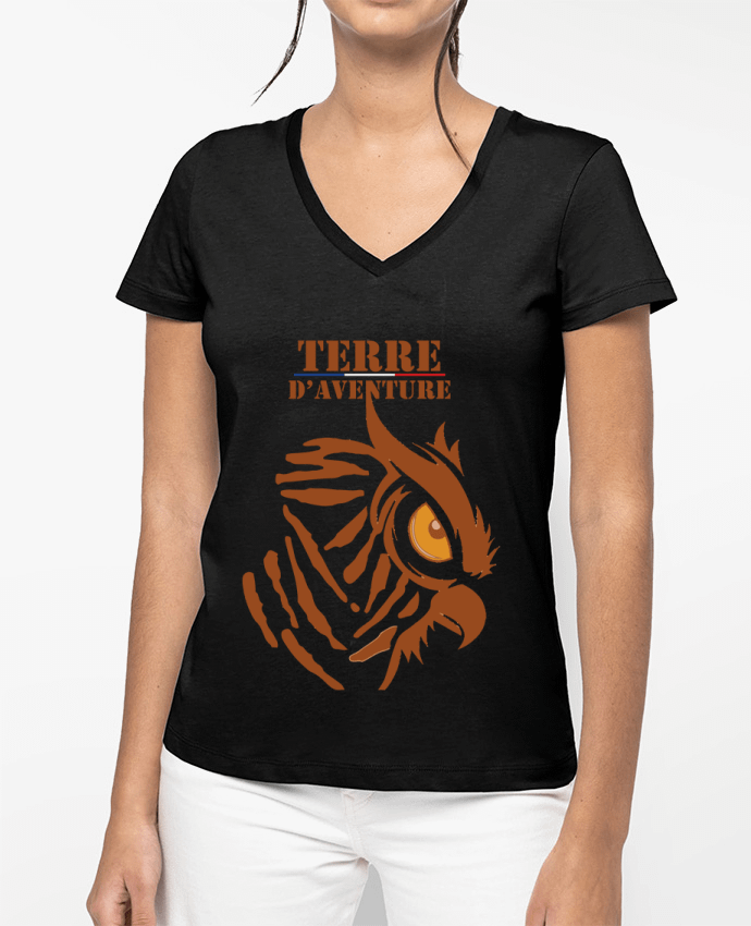 T-shirt femme col V Terre d'aventure par French-Pilot