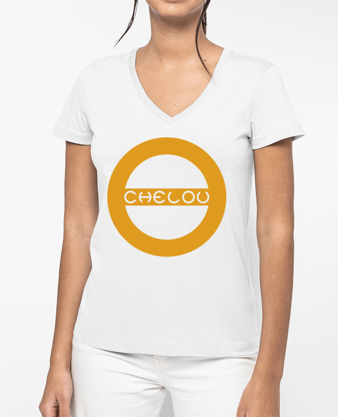 T-shirt écoresponsable col V femme Chelou - Emblème Orange by Chelou