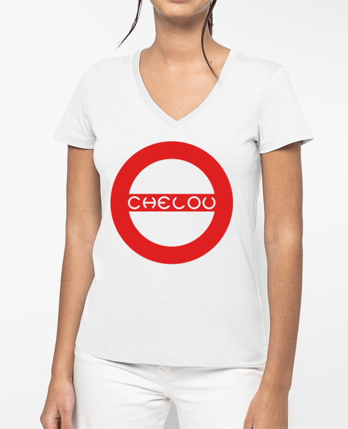 T-shirt femme col V Chelou - Emblème Rouge par Chelou