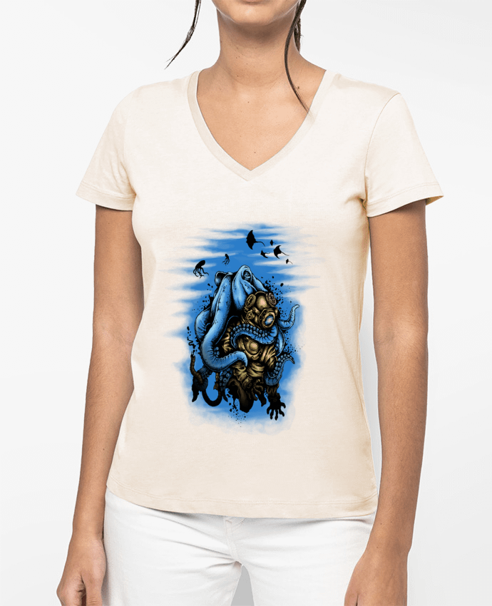 T-shirt femme col V Pieuvre et Scaphandre par Replicants