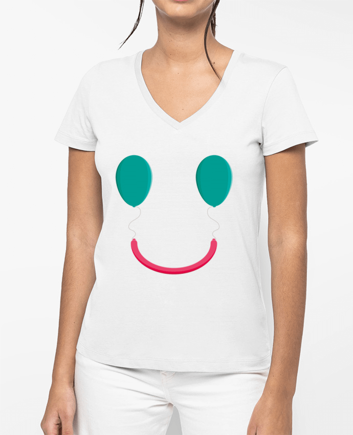 T-shirt femme col V BALLOON SMILE par Santiaguen