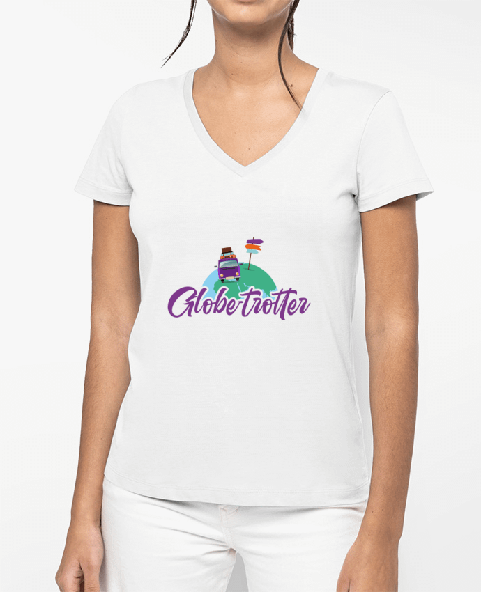 T-shirt femme col V Globe-Trotter 2 par Sheepandco