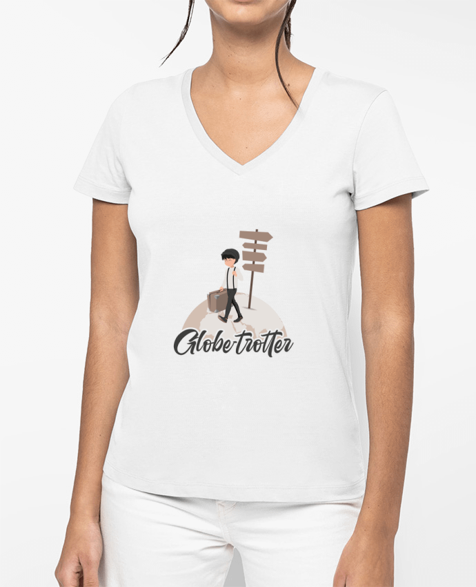 T-shirt femme col V Globe-Trotter 3 par Sheepandco