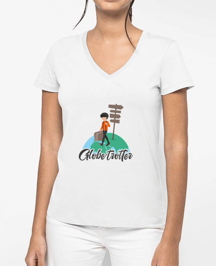 T-shirt femme col V Globe-Trotter 4 par Sheepandco