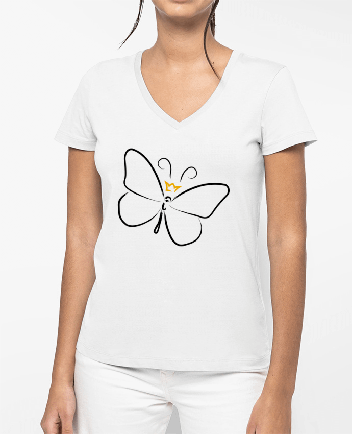 T-shirt femme col V Papillon et couronne par Lamouchenoire