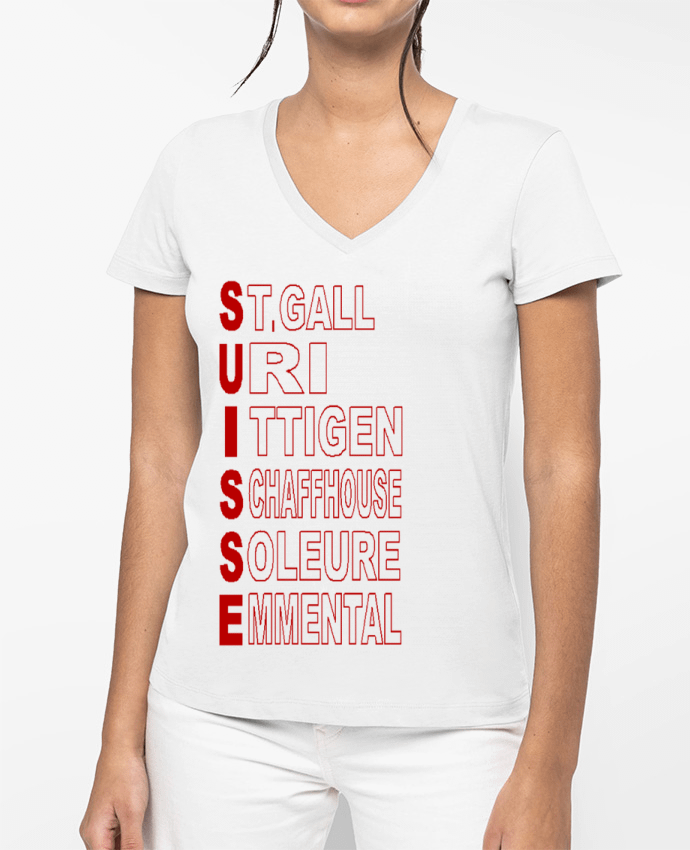 T-shirt femme col V TOURISME  SUISSE par FIRST  STAR