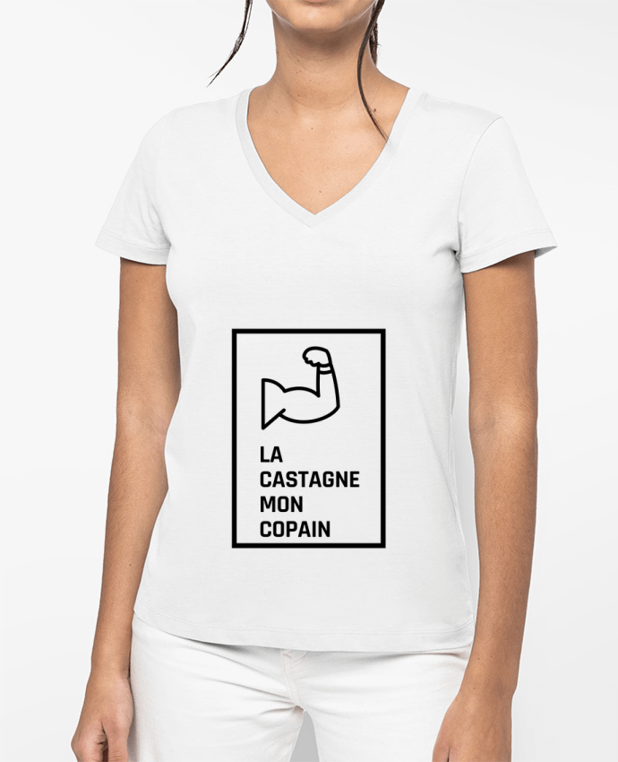 T-shirt femme col V la castagne mon copain par modeldesign#033