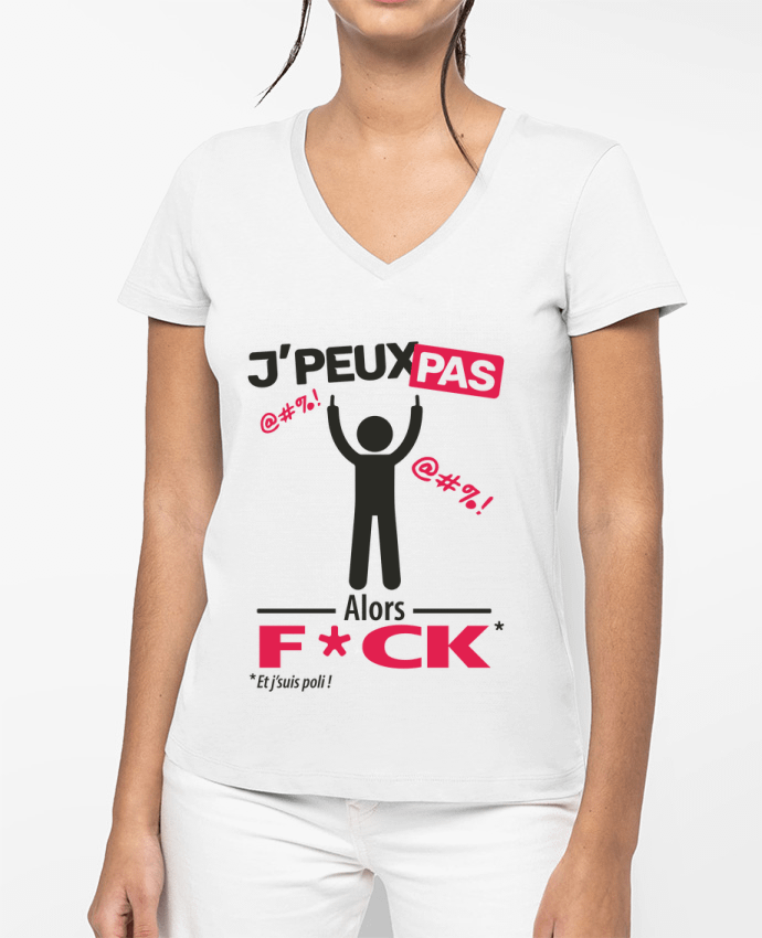 T-shirt femme col V J'peux pas et j'veux pas ! par LilouZen