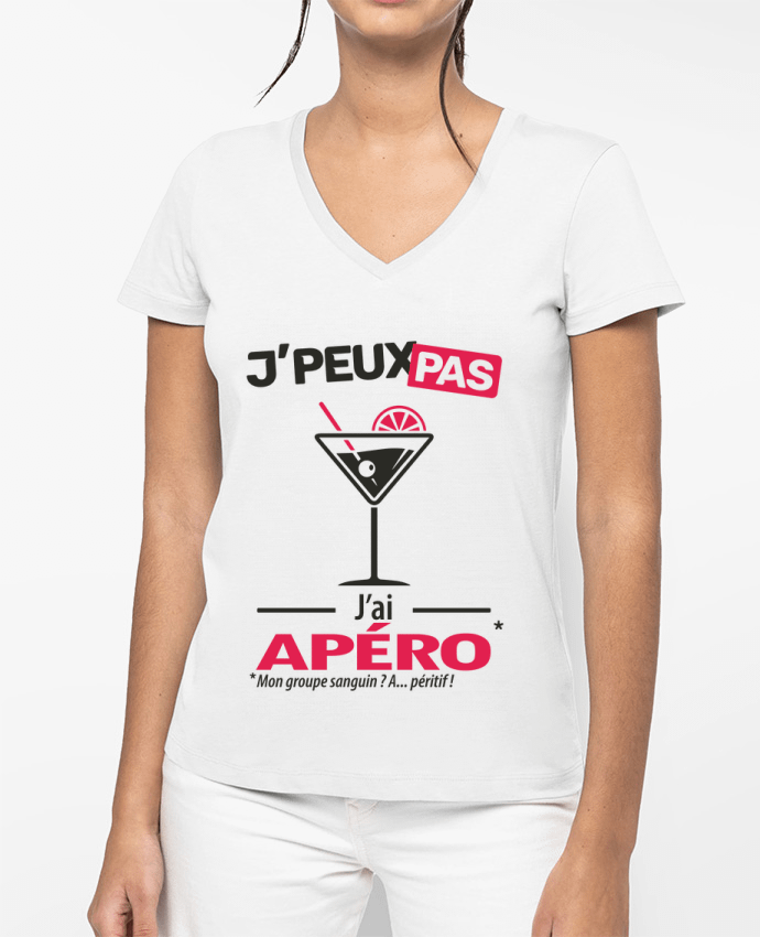 T-shirt femme col V J'peux pas j'ai apéro ! par LilouZen