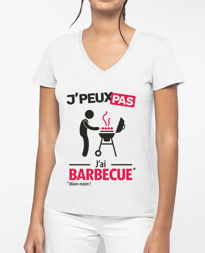 T-shirt femme col V J'peux pas j'ai barbecue ! par LilouZen