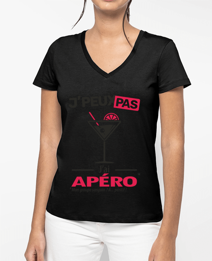 T-shirt femme col V J'peux pas j'ai apéro ! par LilouZen