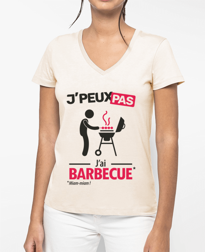 T-shirt femme col V J'peux pas j'ai barbecue ! par LilouZen