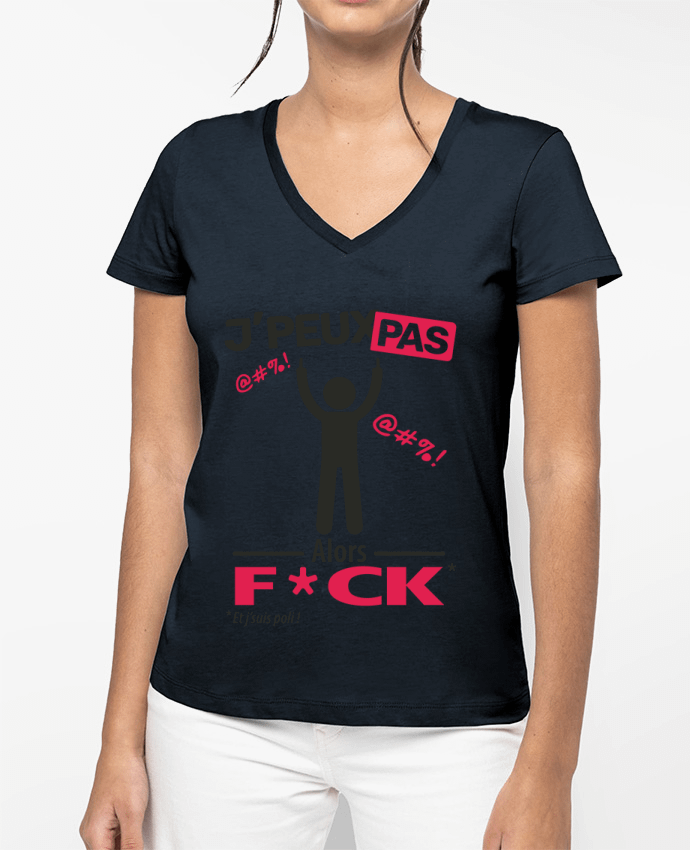 T-shirt femme col V J'peux pas et j'veux pas ! par LilouZen