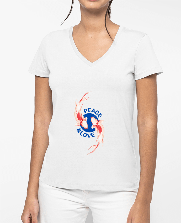 T-shirt femme col V Peace and Love. par TEESIGN