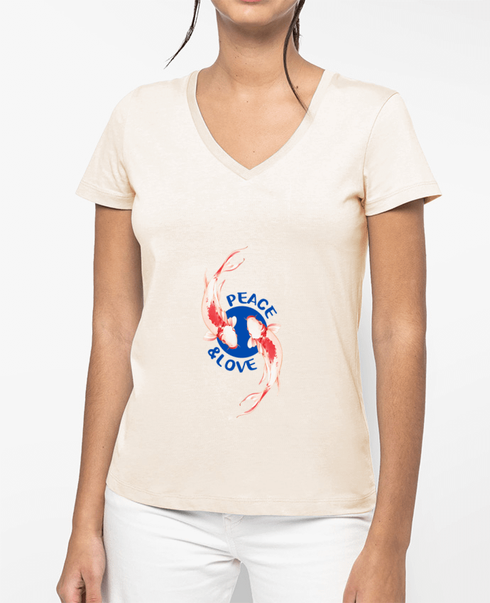 T-shirt femme col V Peace and Love. par TEESIGN