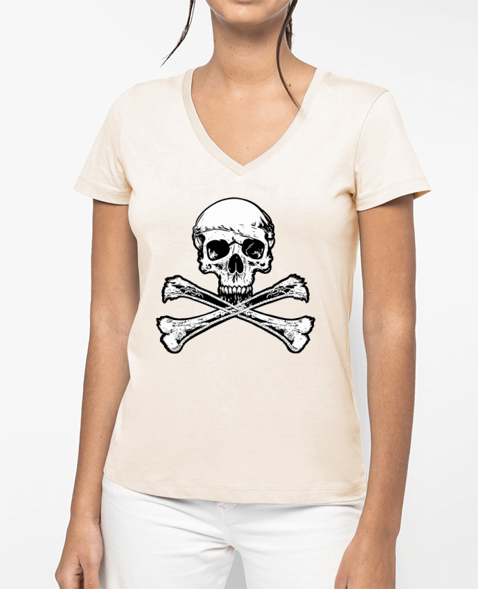 T-shirt femme col V Jolly Roger - Drapeau Pirate - Tête de Mort par Geronimo Gorilla SylverBack