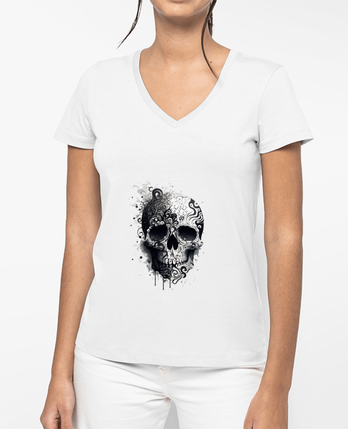 T-shirt femme col V Skull Art par Kraazy