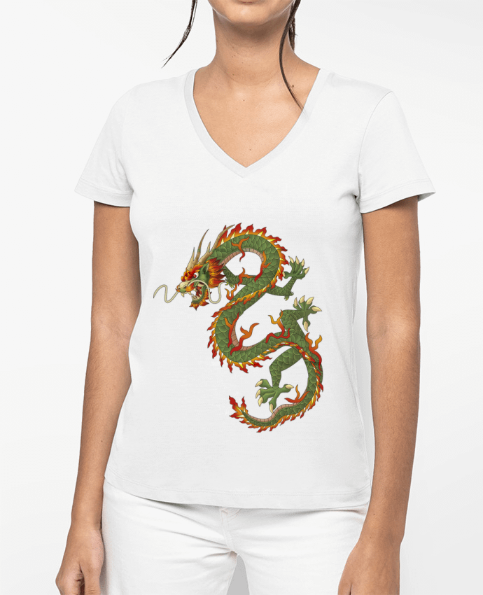 T-shirt femme col V Dragon par mscaglione