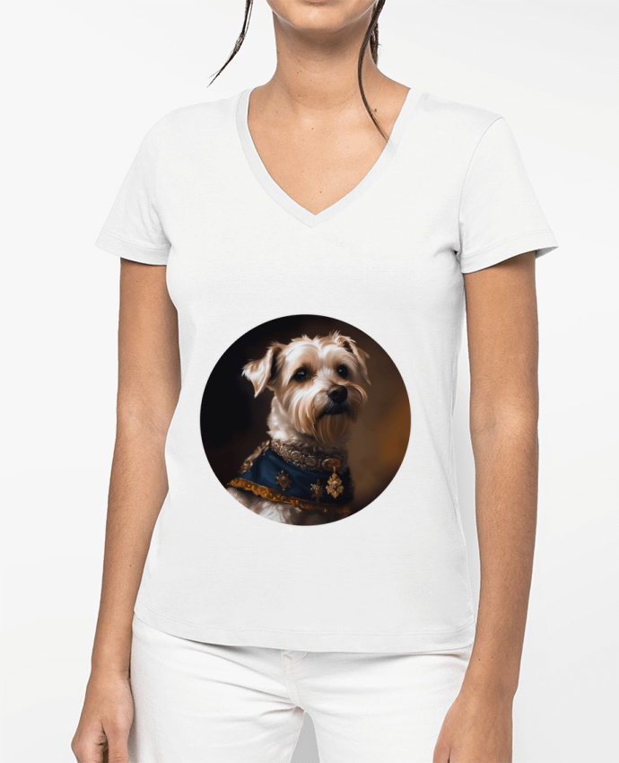 T-shirt femme col V chien médaillé par EliseDesign