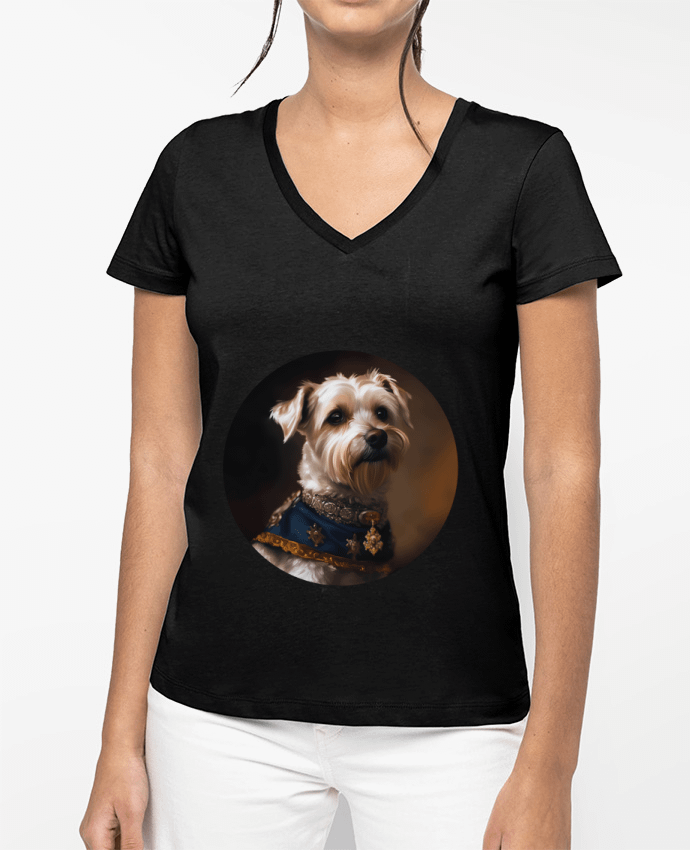 T-shirt femme col V chien médaillé par EliseDesign