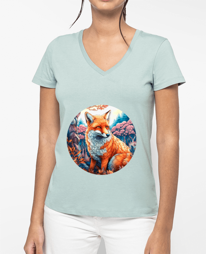 T-shirt femme col V loup coloré par EliseDesign