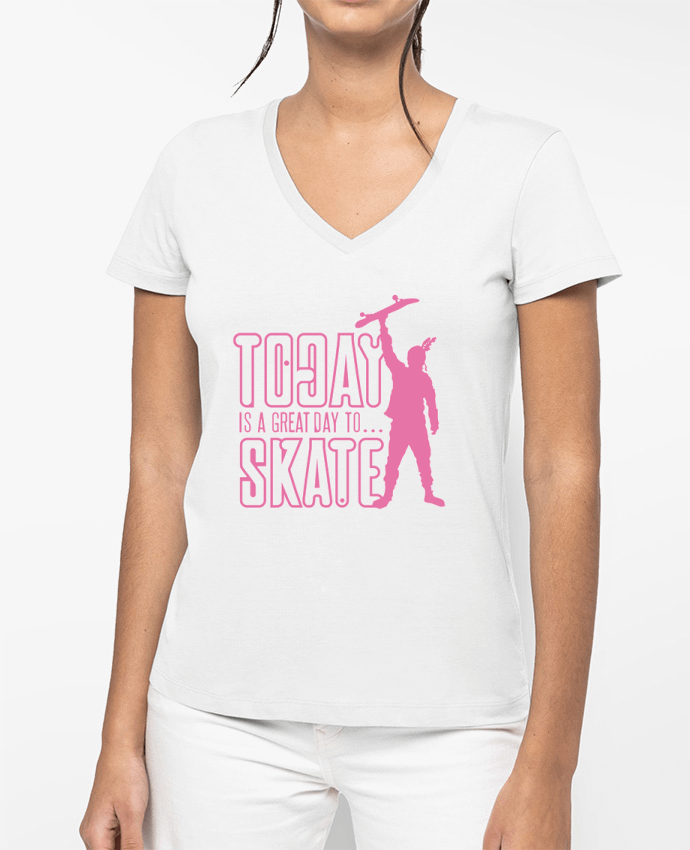 T-shirt femme col V Today is a Great Day to Skate - Pink par Geronimo Gorilla SylverBack