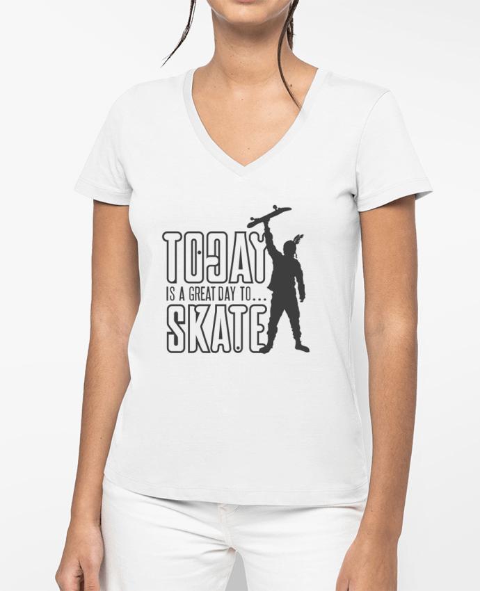T-shirt femme col V Today is a Great Day to Skate - Grey par Geronimo Gorilla SylverBack