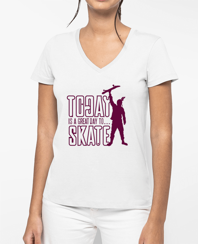 T-shirt femme col V Today is a Great Day to Skate - Purple par Geronimo Gorilla SylverBack