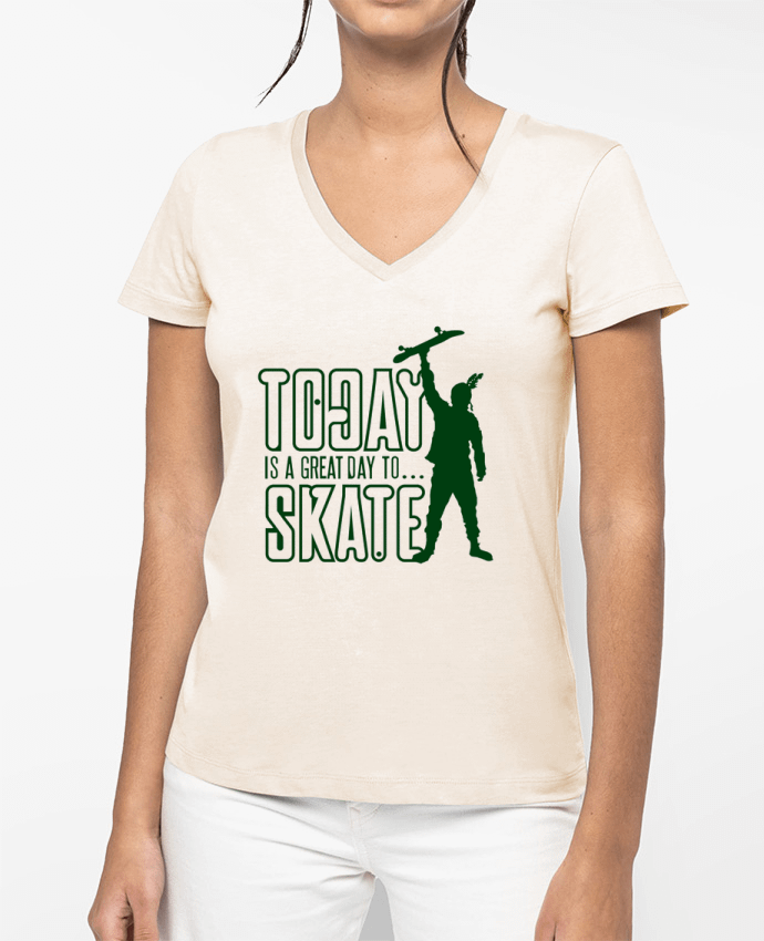 T-shirt femme col V Today is a Great Day to Skate - Green par Geronimo Gorilla SylverBack