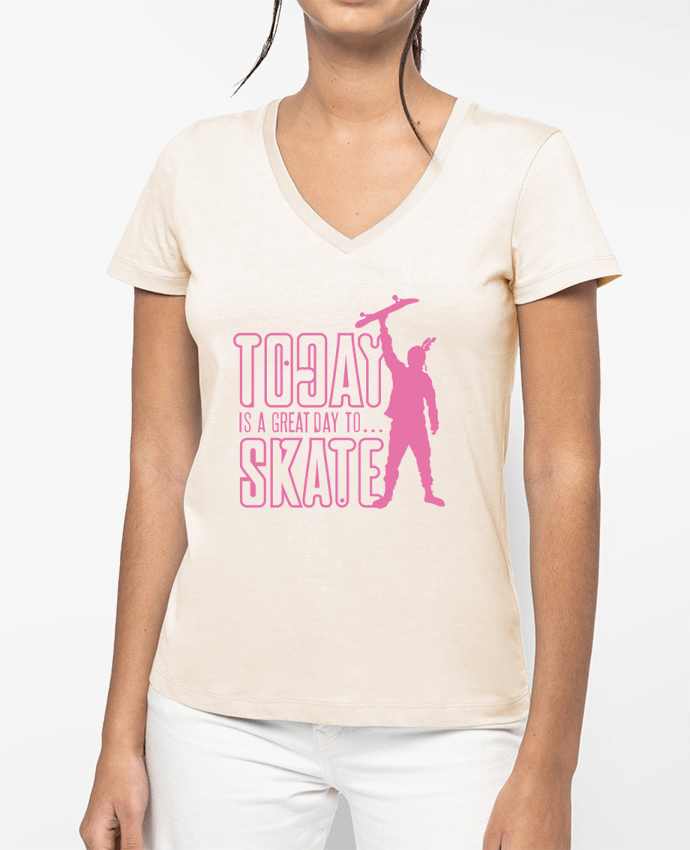 T-shirt femme col V Today is a Great Day to Skate - Pink par Geronimo Gorilla SylverBack